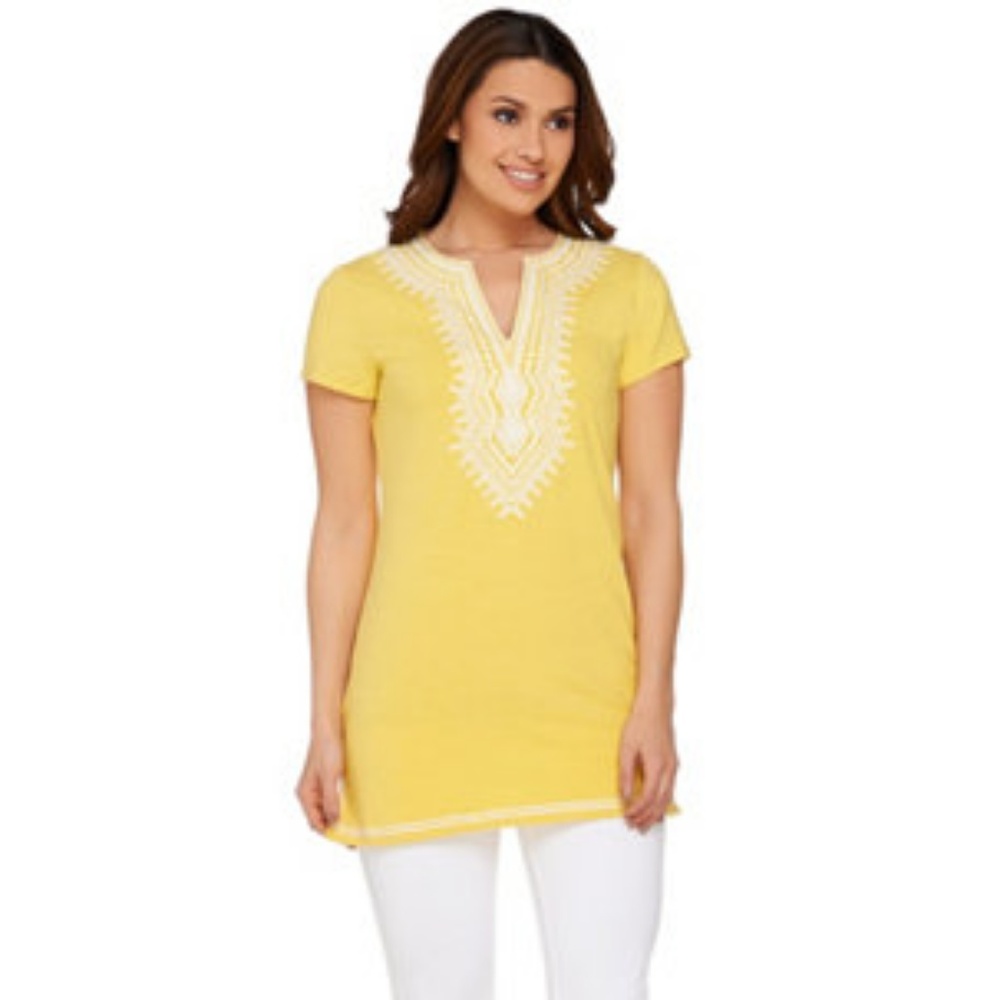 C Wonder embroidered Split V-neck Tunic L